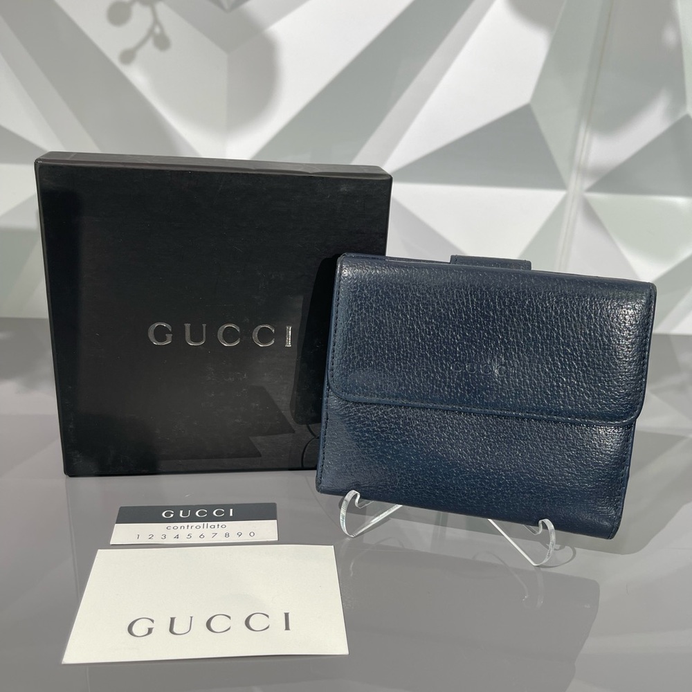 GUCCI Bifold Wallet Vintage Navy Blue Unisex